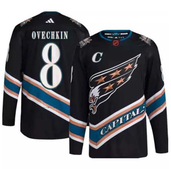 Men%27s Washington Capitals #8 Alex Ovechkin Black 2022-23 Reverse Retro Stitched Jersey Dzhi->vegas golden knights->NHL Jersey